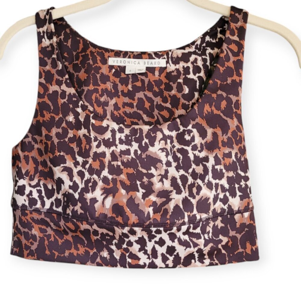 Veronica Beard Brown Leopard Print Sports Bra Small Sleeveless Gym Yoga Top - Picture 2 of 7
